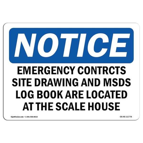OSHA Notice Sign, 3.5" Height, Emergency Contacts Site Drawing And MSDS Sign, Landscape, 10PK